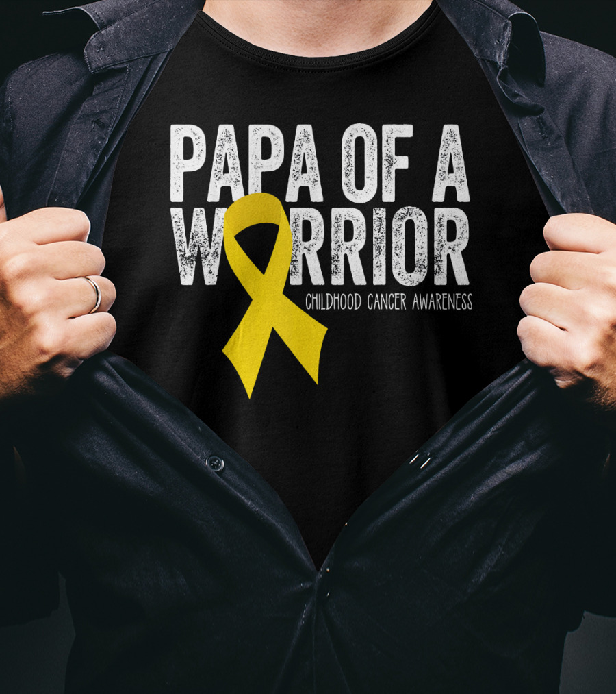 Papa Of A Warrior Childhood Cancer Awareness T-Shirt