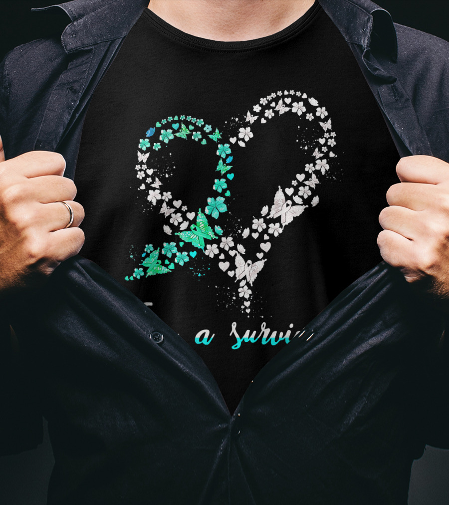 I'm A Survivor Heart Butterfly Floral Cervical Cancer Awareness T-Shirt