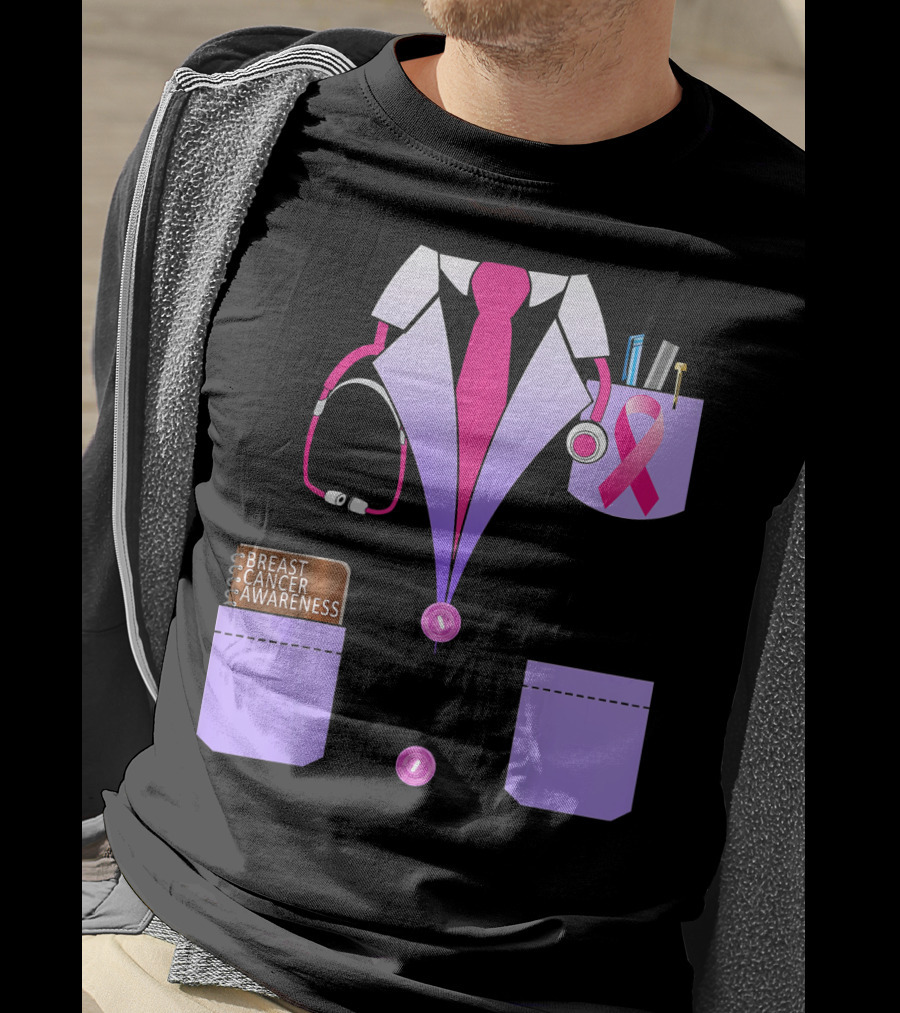 Breast Cancer Awareness Doctor Stethoscope Ribbon Medical Suit T-Shirt