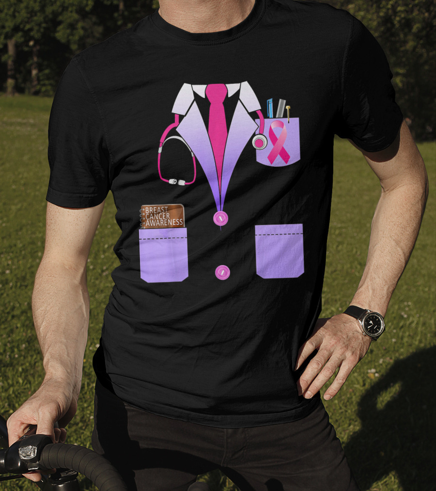 Breast Cancer Awareness Doctor Stethoscope Ribbon Medical Suit T-Shirt