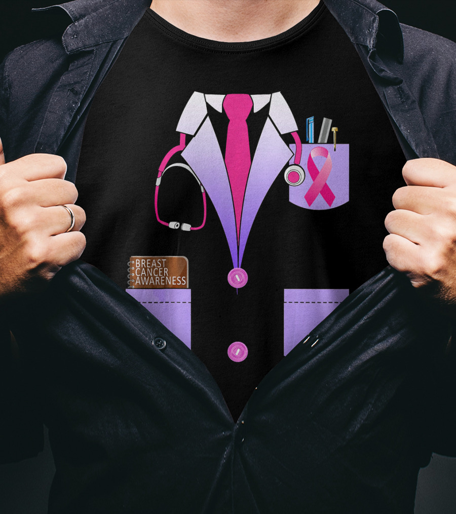 Breast Cancer Awareness Doctor Stethoscope Ribbon Medical Suit T-Shirt
