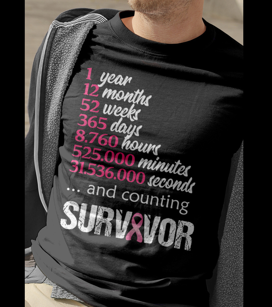 1 Year Survivor Breast Cancer And Counting Pink T-Shirt