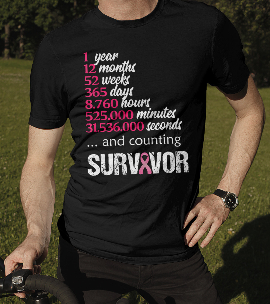 1 Year Survivor Breast Cancer And Counting Pink T-Shirt