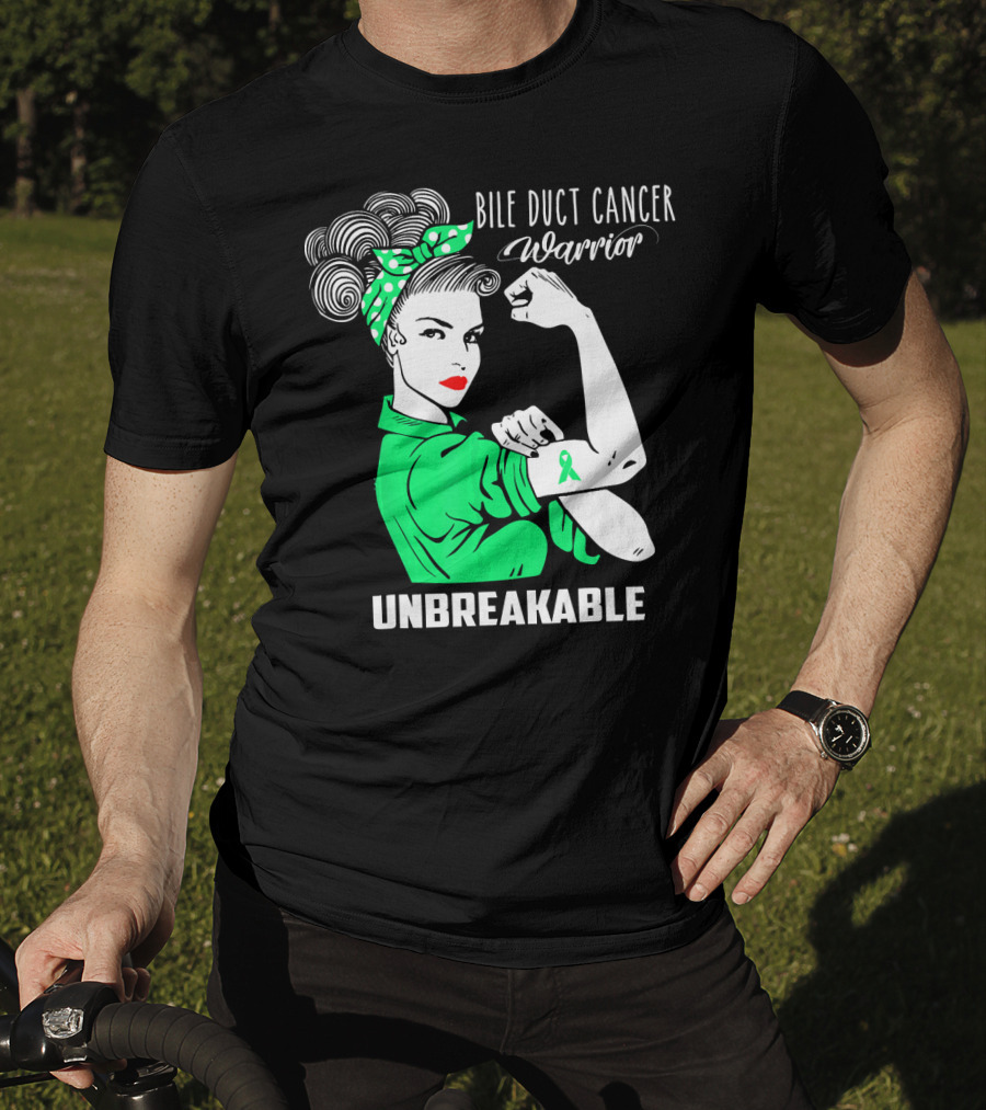 Bile Duct Cancer Warrior Unbreakable Rosie The Riveter Style With Awareness T-Shirt