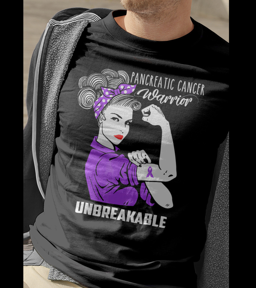 Pancreatic Cancer Warrior Rosie The Riveter Unbreakable T-Shirt