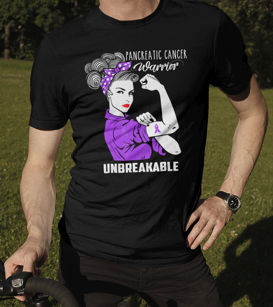 Pancreatic Cancer Warrior Rosie The Riveter Unbreakable T-Shirt