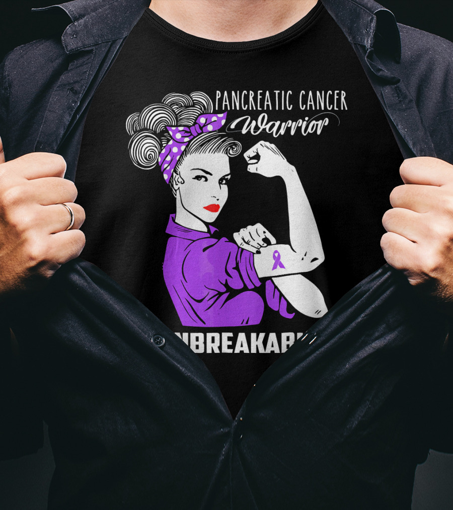 Pancreatic Cancer Warrior Rosie The Riveter Unbreakable T-Shirt
