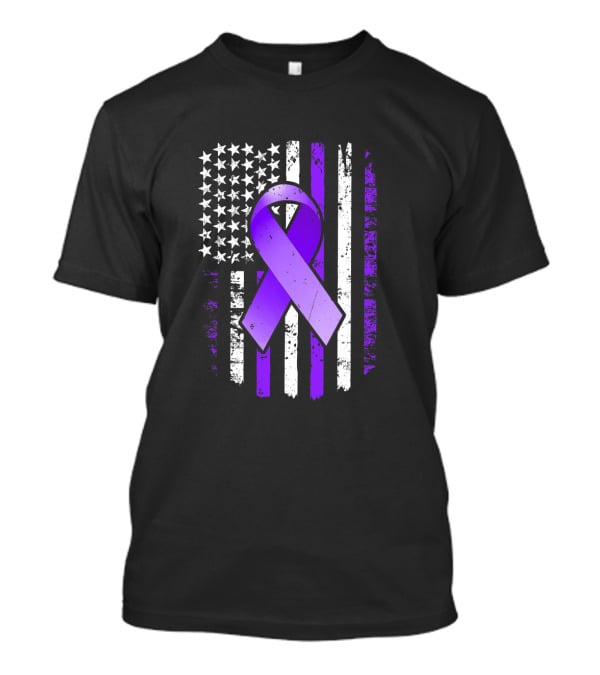 American Flag Purple Ribbon Pancreatic Cancer Awareness T-Shirt