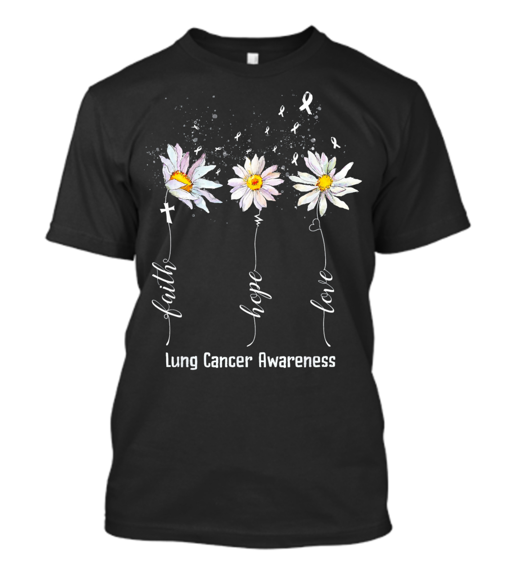 Faith Hope Love Daisy Ribbon Lung Cancer Awareness T-Shirt