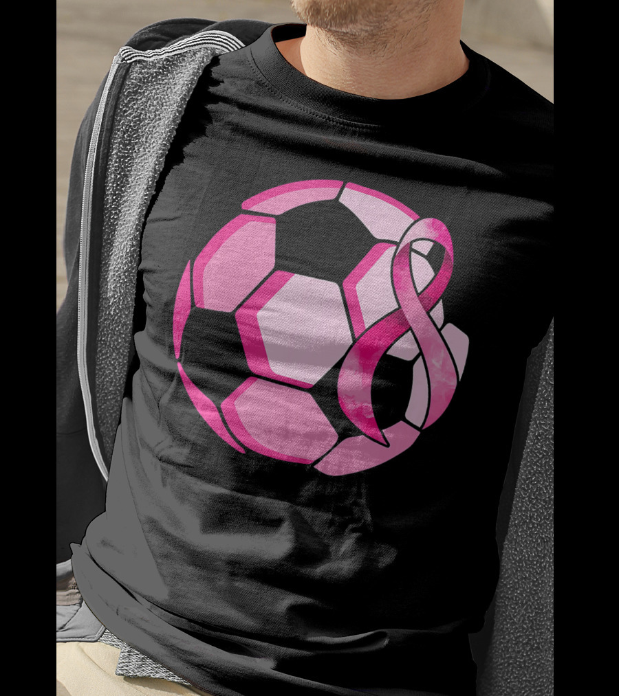 Pink Ribbon Soccer Ball Breast Cancer Awareness T-Shirt