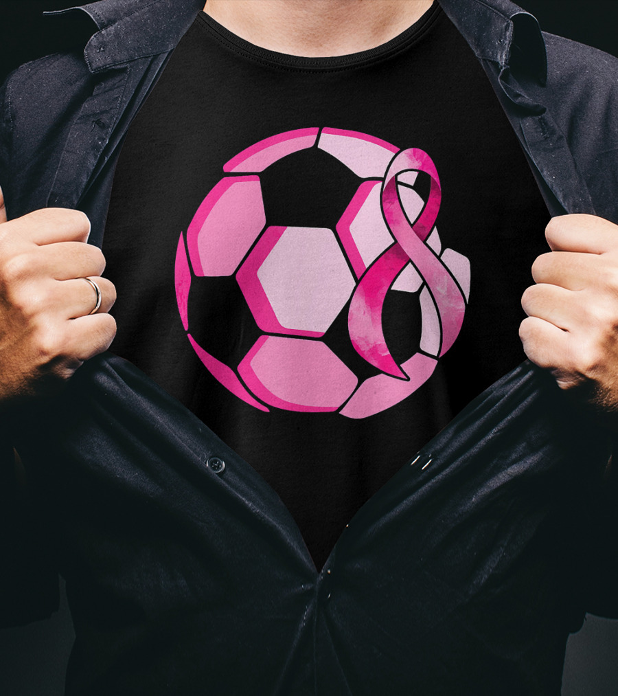 Pink Ribbon Soccer Ball Breast Cancer Awareness T-Shirt