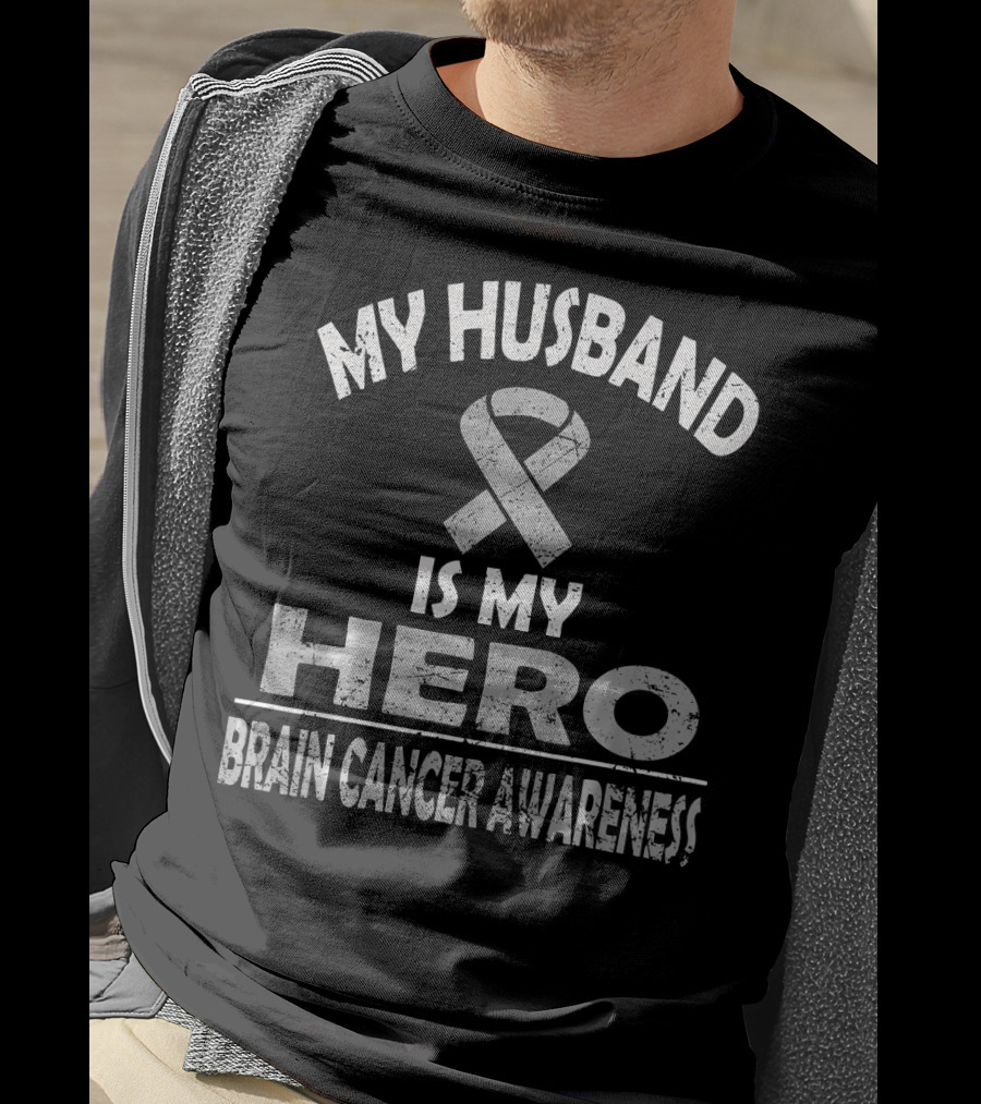 My Husband Is My Hero Brain Cancer Awareness T-Shirt