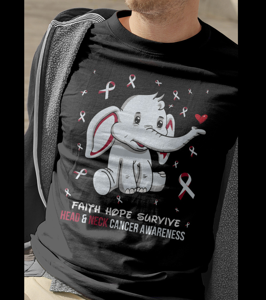 Faith Hope Survive Head And Neck Cancer Awareness Elephant T-Shirt