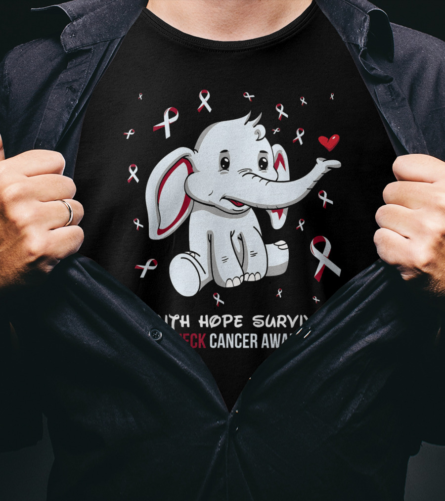 Faith Hope Survive Head And Neck Cancer Awareness Elephant T-Shirt