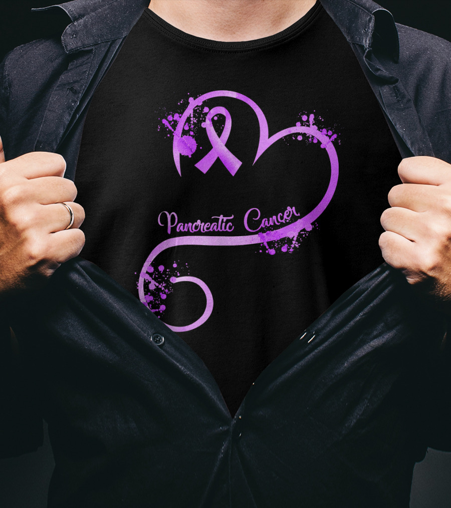 Heart Ribbon Pancreatic Cancer Awareness T-Shirt