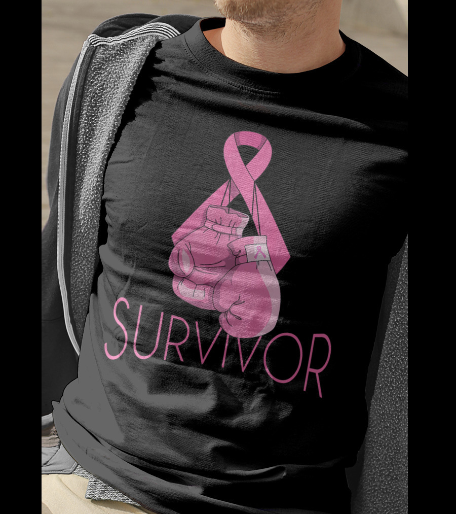 Survivor Breast Cancer Awareness Pink Ribbon Boxing Gloves T-Shirt