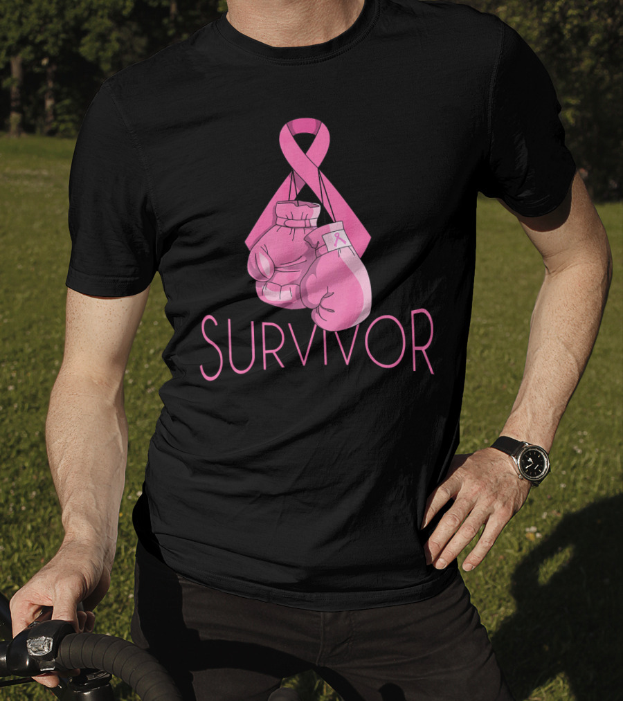 Survivor Breast Cancer Awareness Pink Ribbon Boxing Gloves T-Shirt