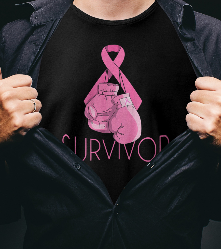Survivor Breast Cancer Awareness Pink Ribbon Boxing Gloves T-Shirt