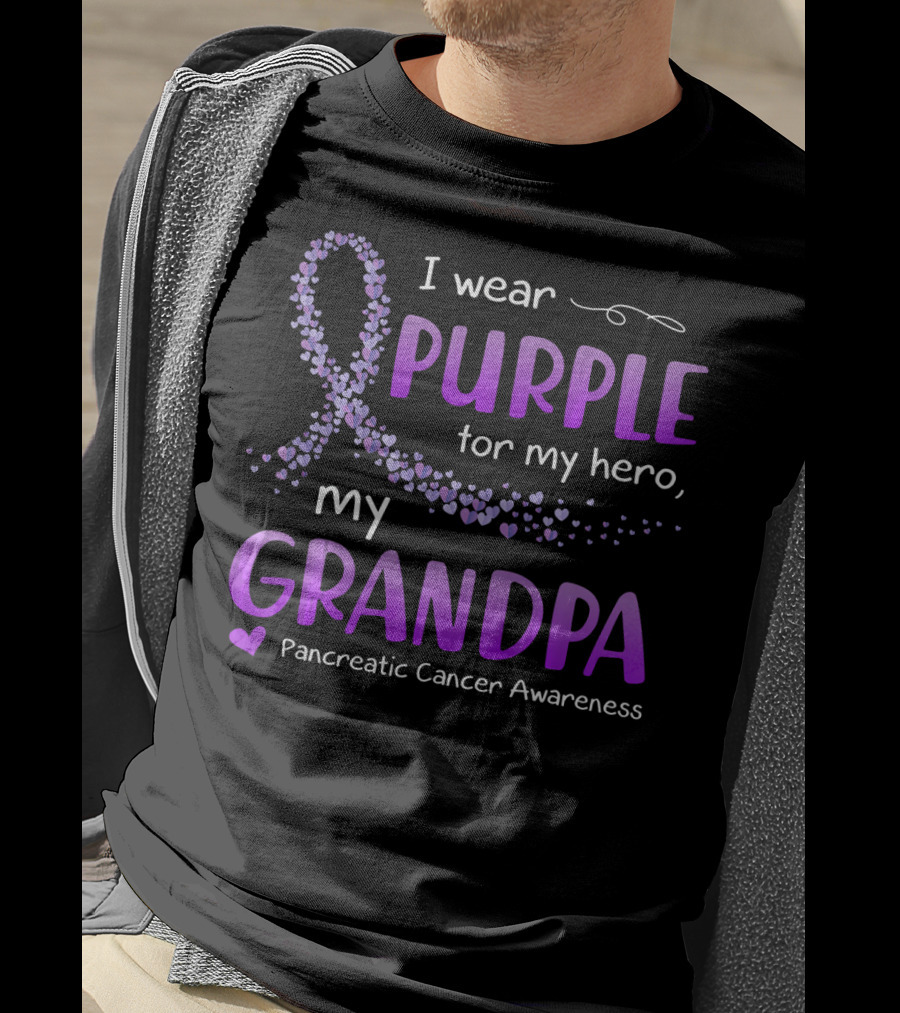 I Wear Purple For My Hero, My Grandpa Pancreatic Cancer Awareness T-Shirt