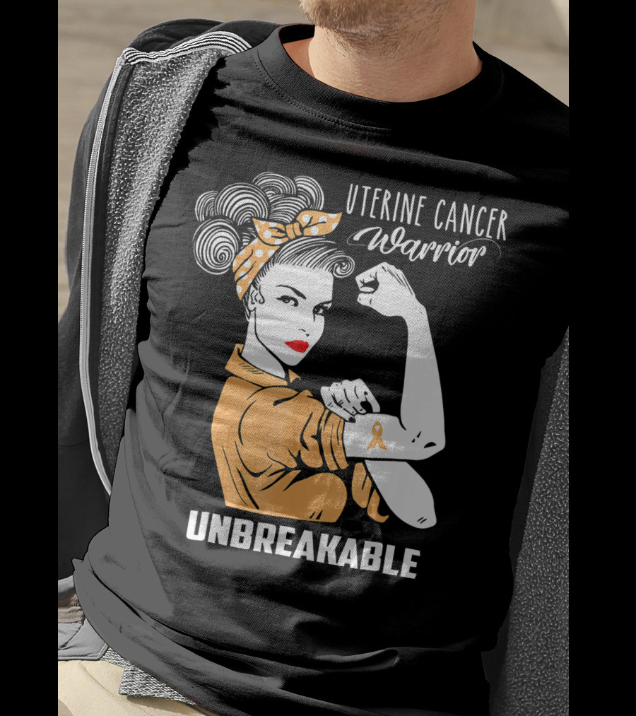 Uterine Cancer Warrior Unbreakable Rosie The Riveter T-Shirt