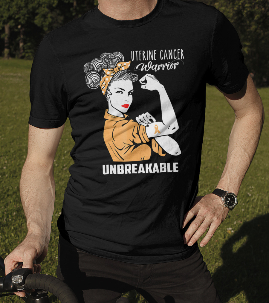 Uterine Cancer Warrior Unbreakable Rosie The Riveter T-Shirt