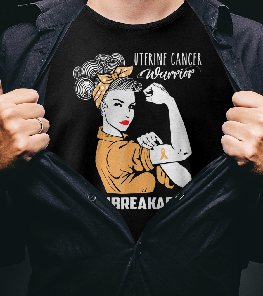 Uterine Cancer Warrior Unbreakable Rosie The Riveter T-Shirt