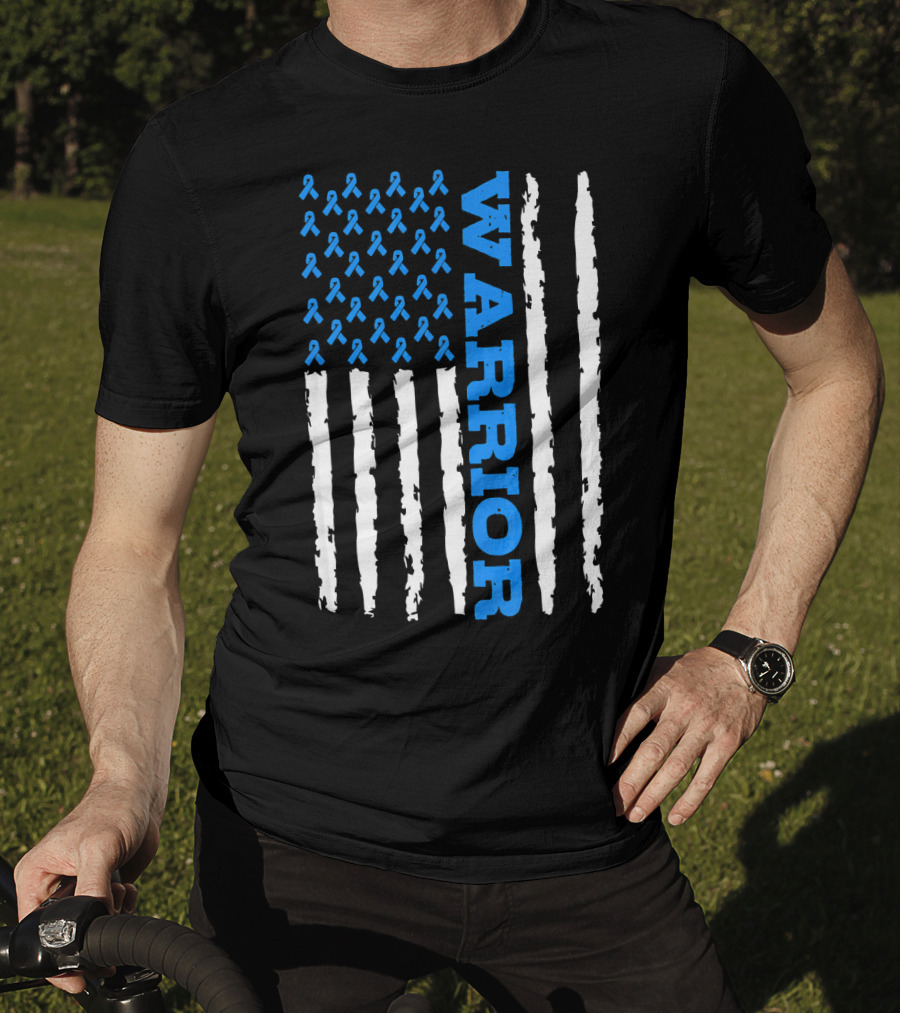 Prostate Cancer Warrior Blue Ribbon American Flag T-Shirt