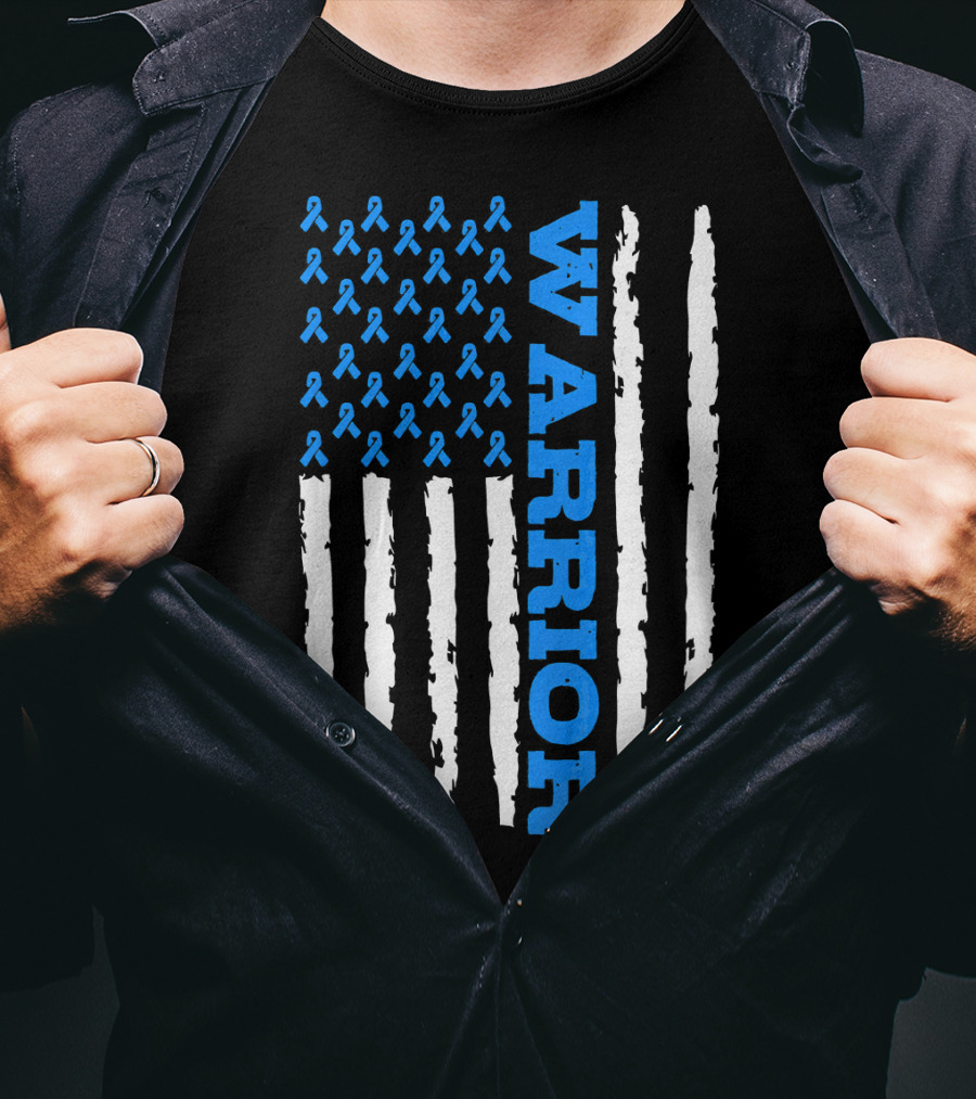 Prostate Cancer Warrior Blue Ribbon American Flag T-Shirt