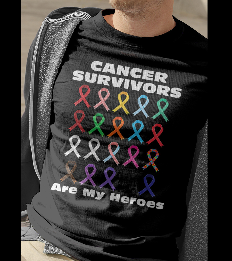 CANCER SURVIVORS ARE MY HEROES Multiple Awareness Ribbons T-Shirt