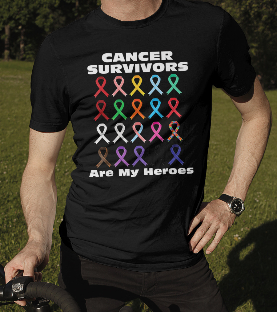 CANCER SURVIVORS ARE MY HEROES Multiple Awareness Ribbons T-Shirt