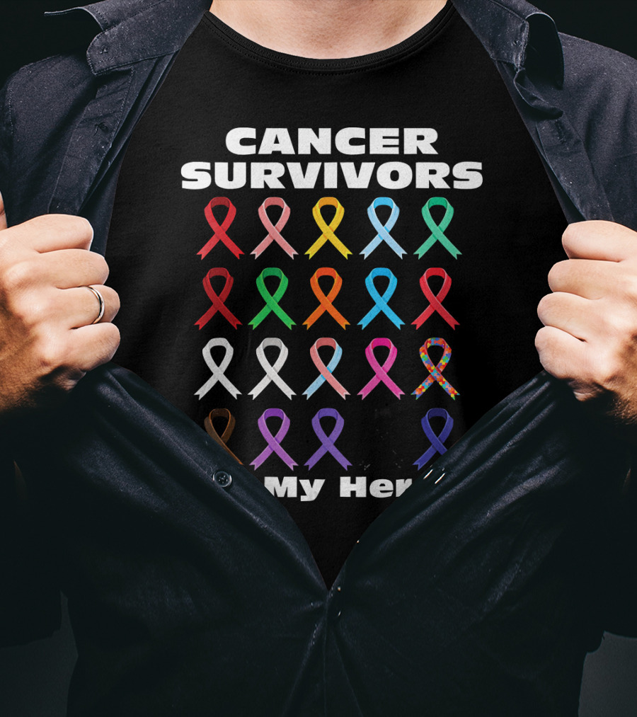 CANCER SURVIVORS ARE MY HEROES Multiple Awareness Ribbons T-Shirt
