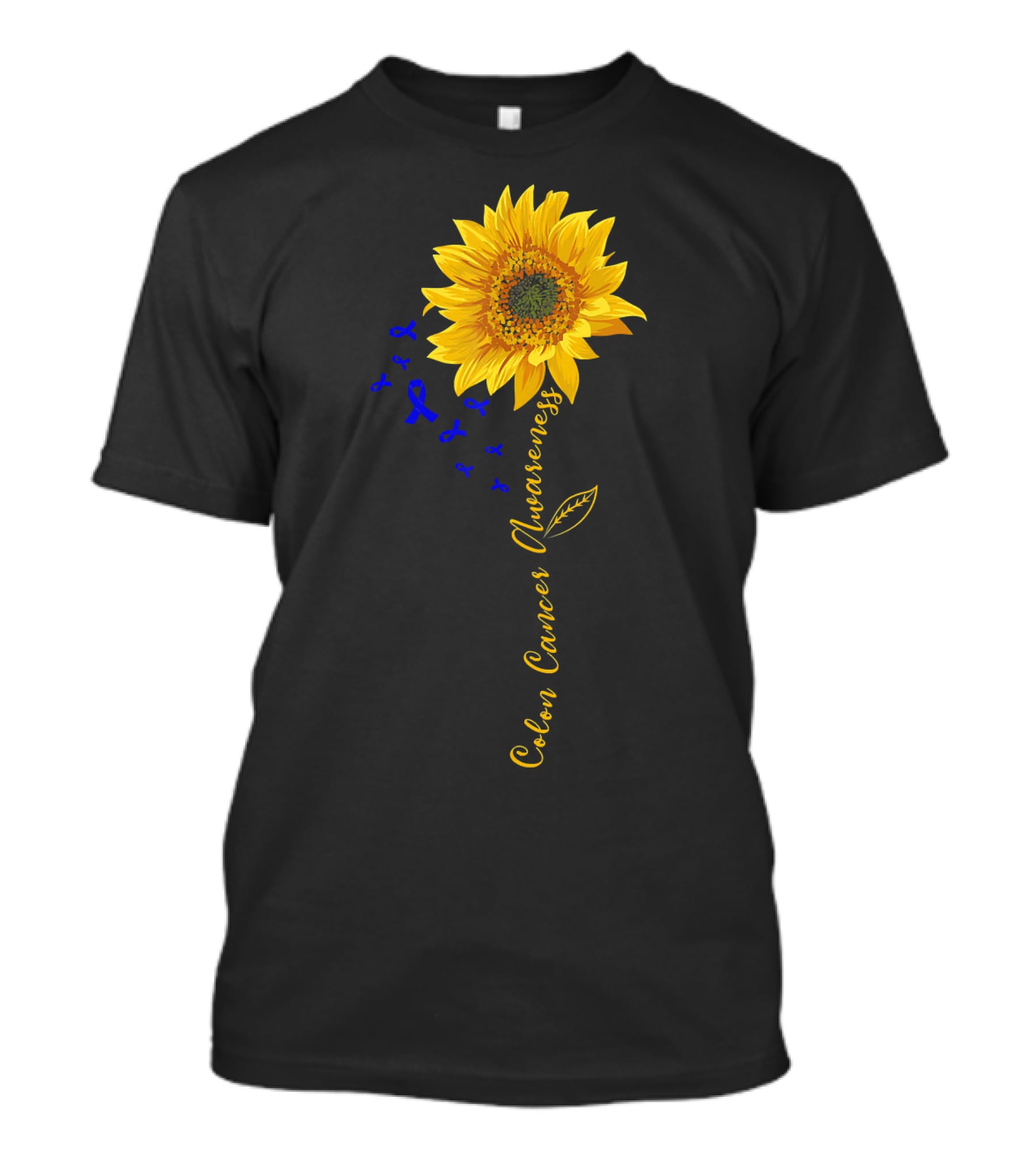 Hippie Sunflower Colon Cancer Awareness Sunflower With Blue Ribbons T-Shirt