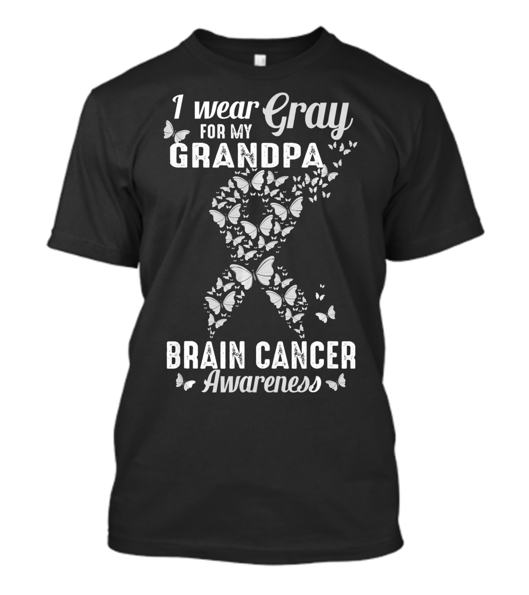 I Wear Gray For My Grandpa Brain Cancer Awareness Butterflies T-Shirt