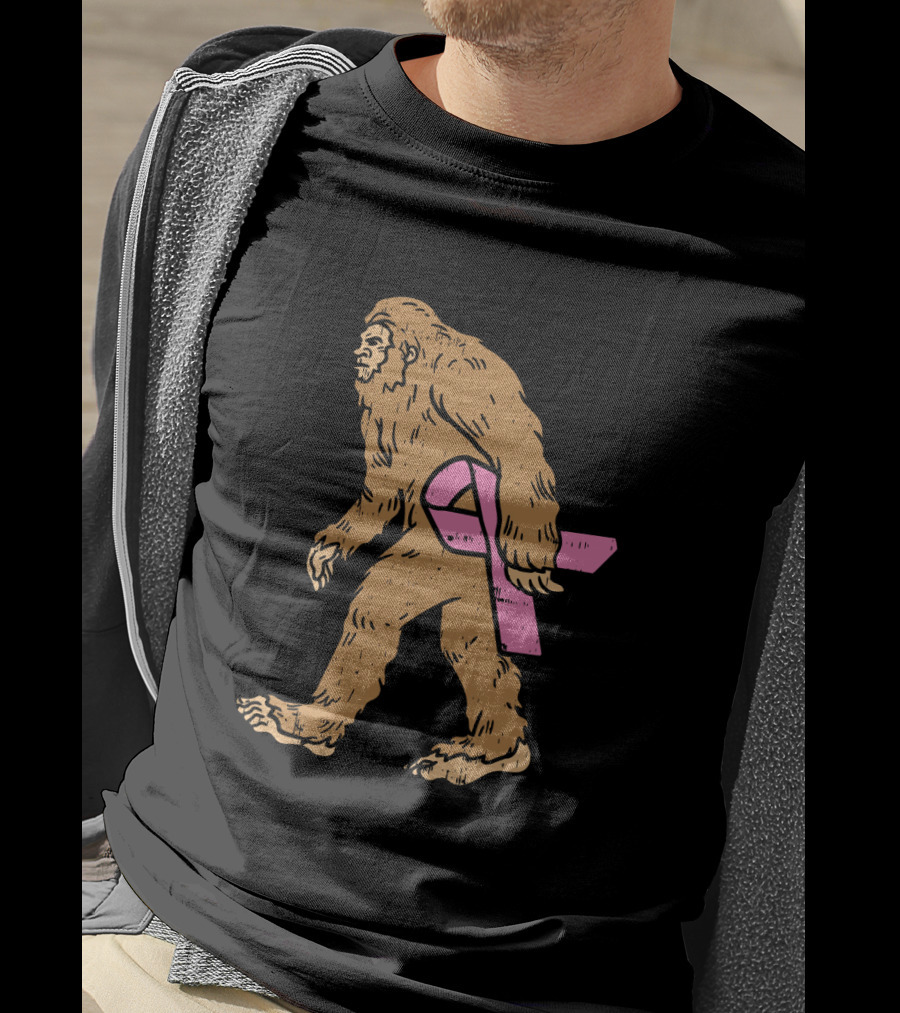 Bigfoot Sasquatch Funny Pink Ribbon Breast Cancer Awareness T-Shirt