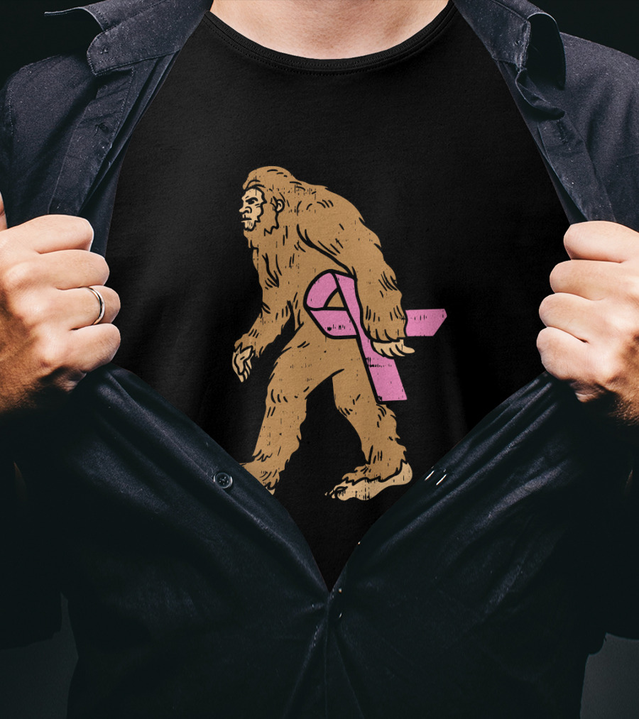 Bigfoot Sasquatch Funny Pink Ribbon Breast Cancer Awareness T-Shirt