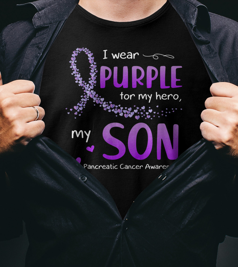 I Wear Purple For My Hero My Son Pancreatic Cancer Awareness T-Shirt