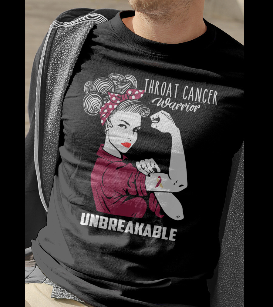 Throat Cancer Warrior Unbreakable Rosie The Riveter Ribbon Empowerment T-Shirt