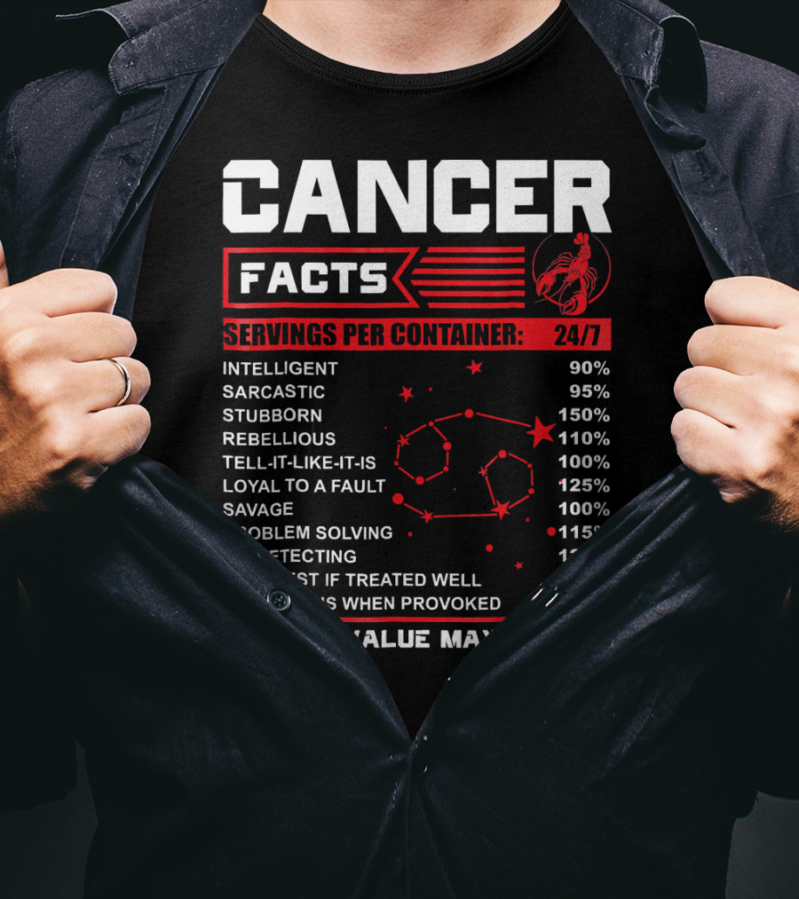 Cancer Facts Zodiac Traits Daily Value May Vary T-Shirt