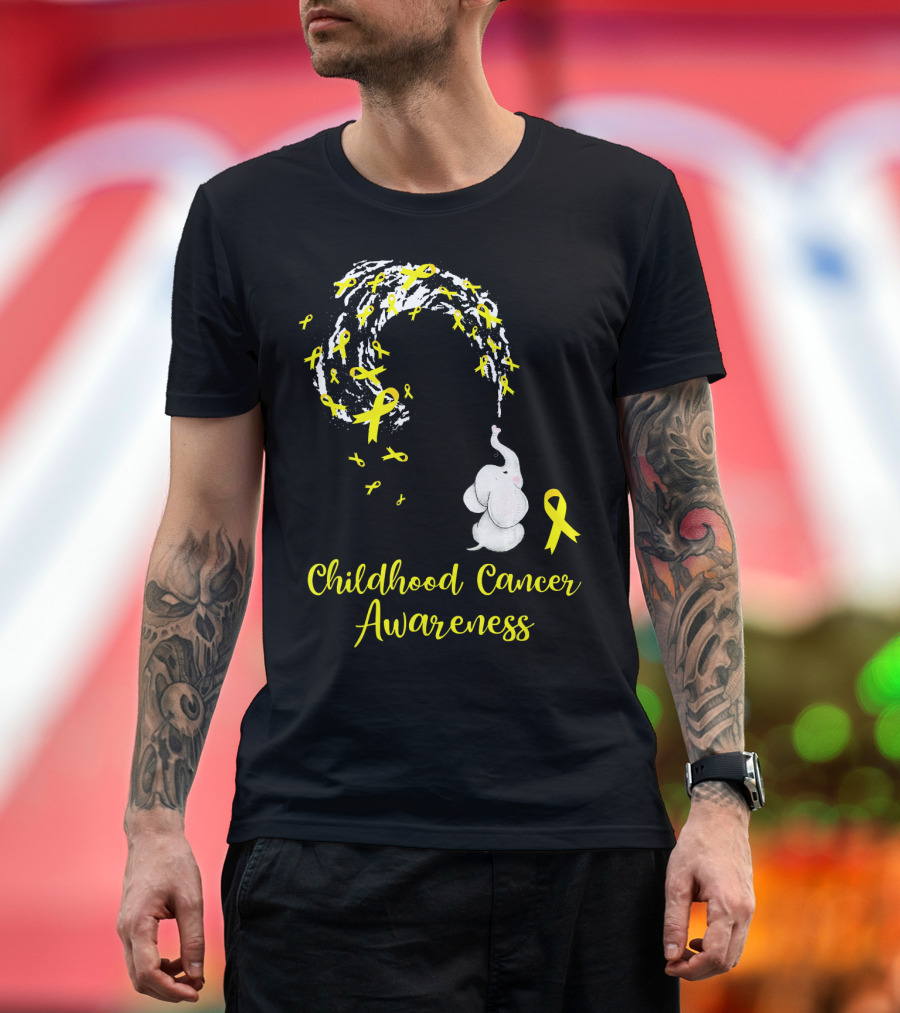Childhood Cancer Awareness Elephant Spraying Yellow Ribbons T-Shirt