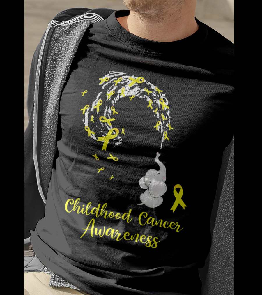 Childhood Cancer Awareness Elephant Spraying Yellow Ribbons T-Shirt