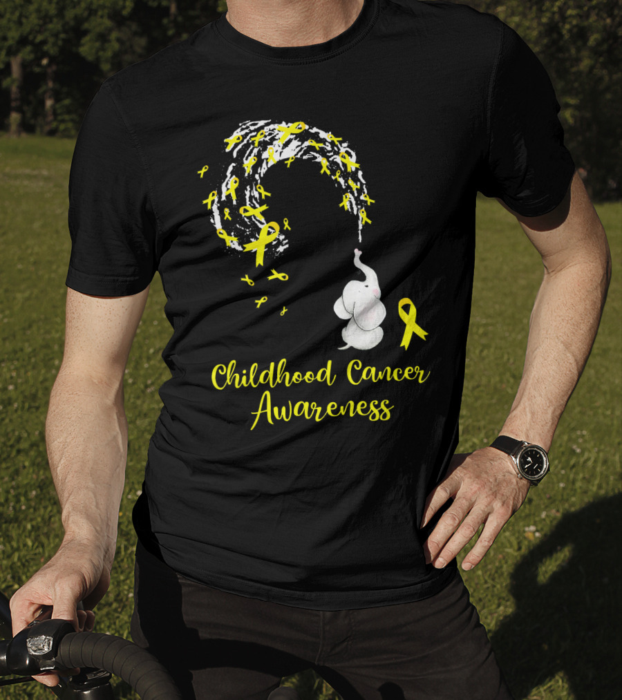 Childhood Cancer Awareness Elephant Spraying Yellow Ribbons T-Shirt