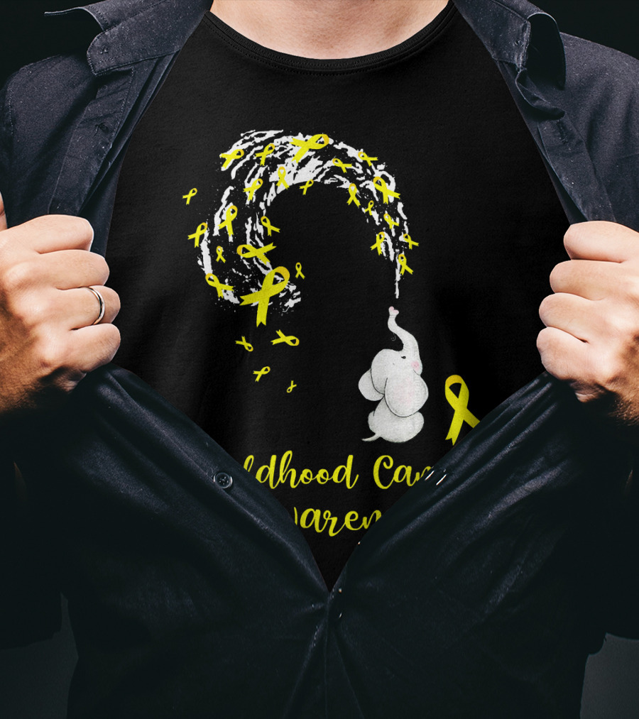 Childhood Cancer Awareness Elephant Spraying Yellow Ribbons T-Shirt