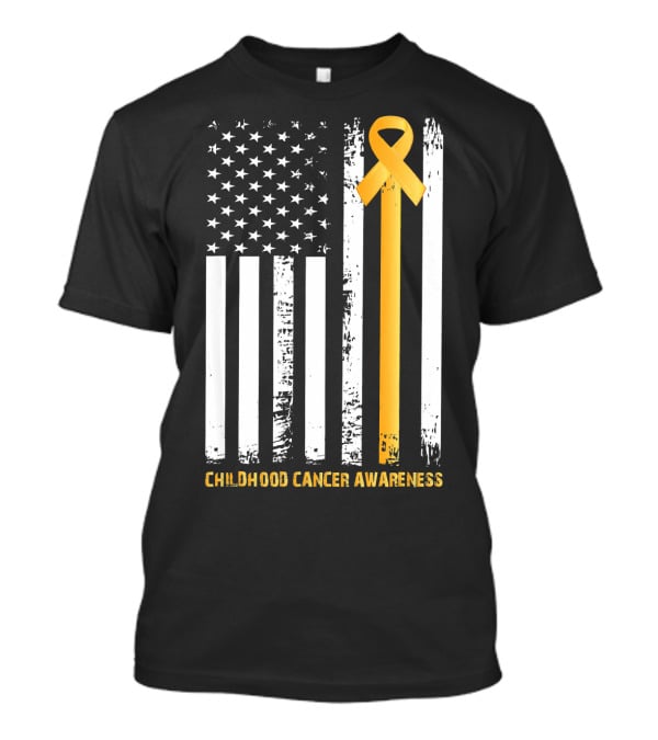 Childhood Cancer Awareness Gold Ribbon American Flag T-Shirt