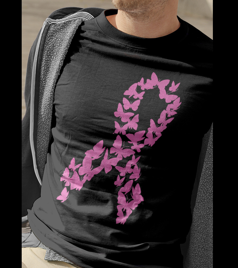 Pink Ribbon Butterfly Awareness Breast Cancer Cute T-Shirt