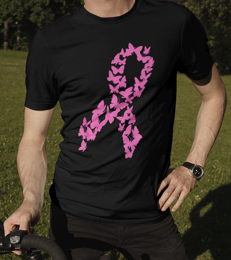 Pink Ribbon Butterfly Awareness Breast Cancer Cute T-Shirt