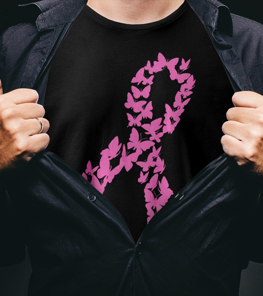 Pink Ribbon Butterfly Awareness Breast Cancer Cute T-Shirt