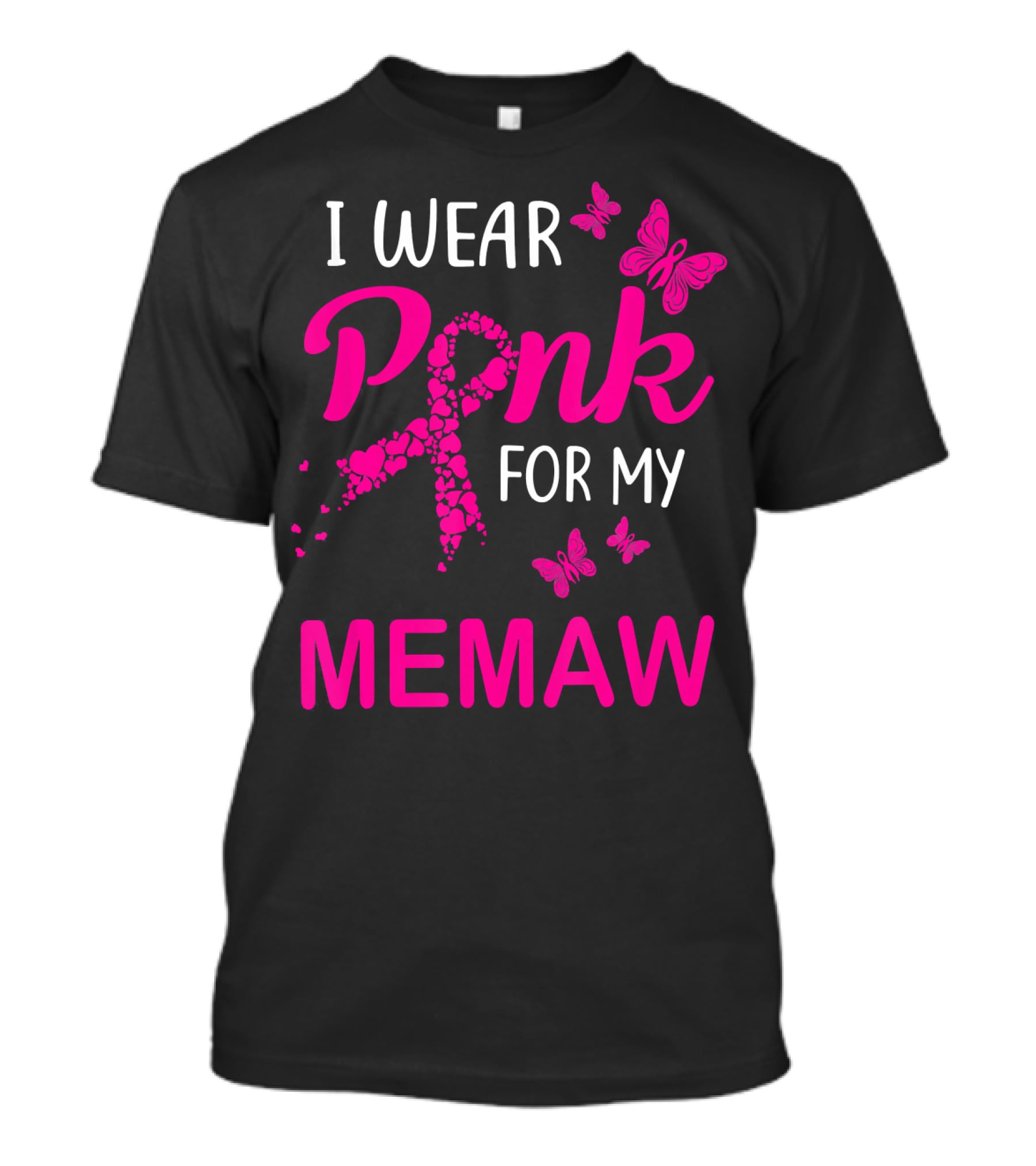 I Wear Pink For My Memaw Butterfly Heart Ribbon Breast Cancer T-Shirt