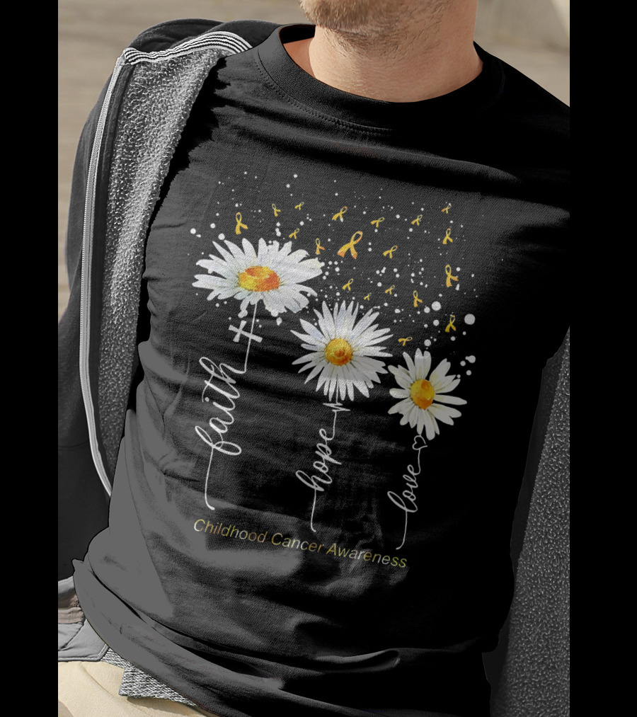 Faith Hope Love Childhood Cancer Awareness Daisies And Ribbons T-Shirt
