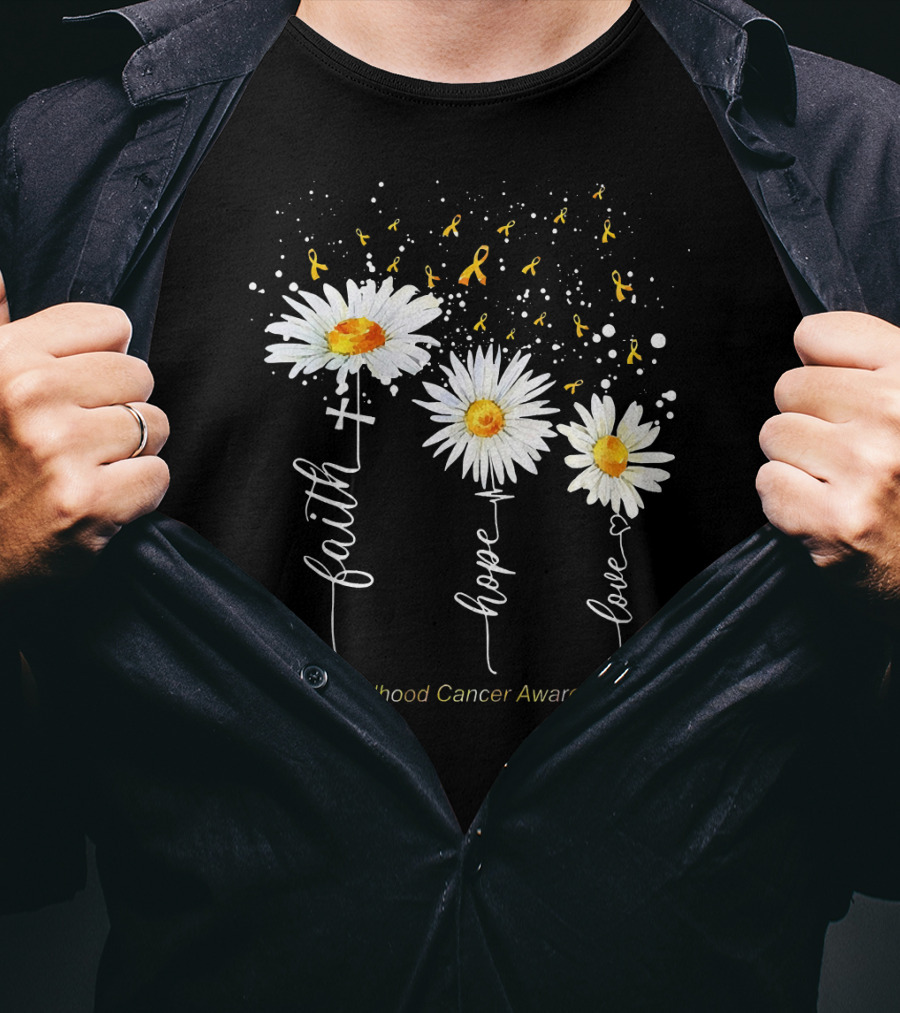 Faith Hope Love Childhood Cancer Awareness Daisies And Ribbons T-Shirt