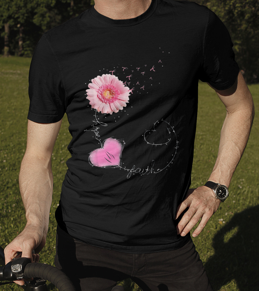 Hope Faith Pink Flower Hearts Breast Cancer Awareness T-Shirt